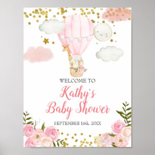 Roze hot-air ballon Oerwoud Baby shower Welkom Poster