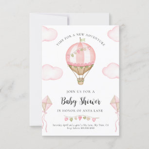 Roze Hot Air ballonvaarder Baby shower Invitation  Kaart