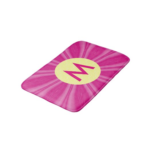 Roze Hot Bright Sunburst Monogram Yellow Circle Badmat (Gekanteld)