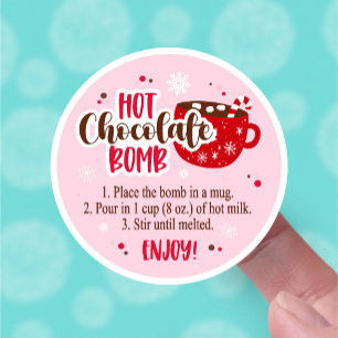 Roze Hot Cacao Bomb Chocolade Serving Instructies Sticker