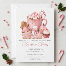 Roze Hot Cocoa Kerstfeest Uitnodiging