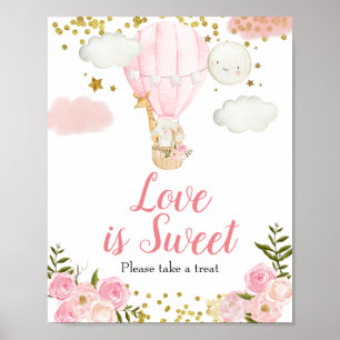 Roze hotair ballon Waterverf Love is Sweet Poster