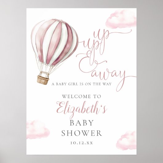 Roze hotline ballonvaardig Baby shower Welkomsttek Poster (Voorkant)