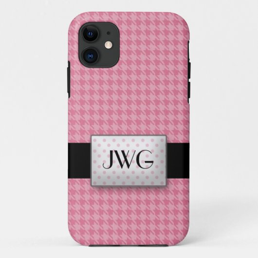 Roze Houndstooth Monogram iPhone 5 Hoesje (Achterkant)