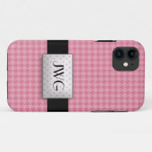 Roze Houndstooth Monogram iPhone 5 Hoesje (Achterkant (horizontaal))