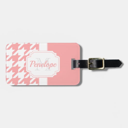 Roze houndstooth Pattern Bagagelabel (Voorkant horizontaal)