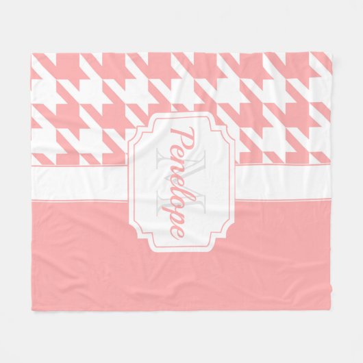 Roze houndstooth Pattern Fleece Deken (Voorkant (Horizontaal))