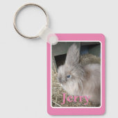 Roze House Rabbit Photo Afbeelding met Name Keepom Sleutelhanger (Voorkant)