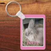 Roze House Rabbit Photo Afbeelding met Name Keepom Sleutelhanger (Voorkant)