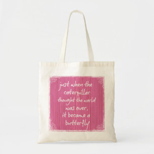 Roze hout met opwindende Butterfly Quote Tote Bag