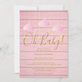 Roze Hout Twinkle Twinkle Oh Baby Baby Shower Kaart (Voorkant)
