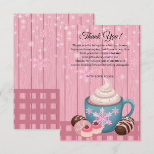 Roze Houten Hot Cocoa Whipped Cream Baby shower Bedankkaart