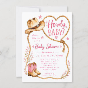 Roze Howdy Baby Shower Uitnodiging