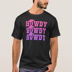 Roze Howdy Cow Girl Versleten Western Country Rod T-shirt