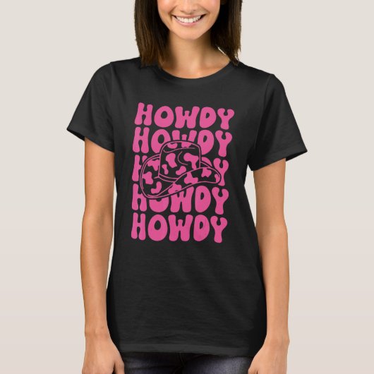 Roze Howdy Southern Western Girl Land Rodeo Koe T-shirt (Voorkant)