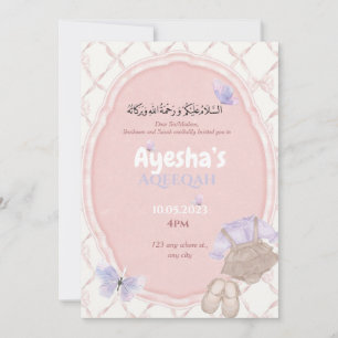 Roze Hues Baby Meisje Aqeeqah Uitnodiging