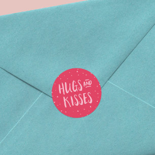 Roze hugs en Kisses Hoorten Valentijnsdag Ronde Sticker