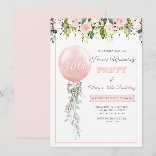 Roze Huis Verwarmings- en Verjaardags Sjabloon Kaart (Voorkant / Achterkant)