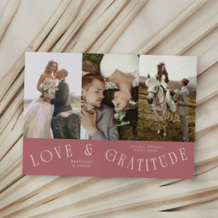 Roze Huwelijk Multifoto met Liefde & Dankbaarheid Bedankkaart