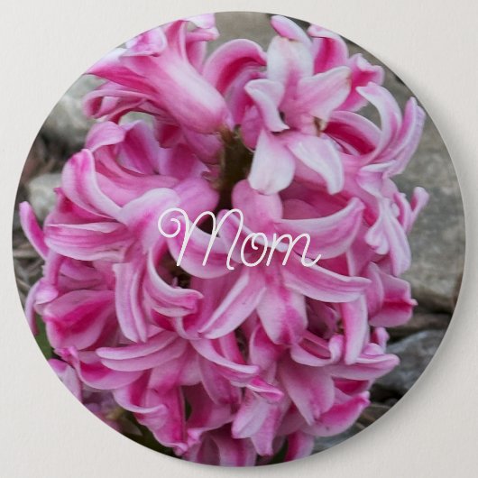 Roze Hyacint Bloemen Foto Button (Voorkant)