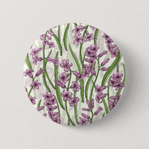 Roze Hyacint bloemen op natuurlijk wit Ronde Button 5,7 Cm