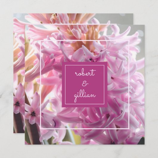 Roze Hyacint Bruiloft Kaart (Voorkant / Achterkant)