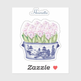 Roze Hyacint Chinoiserie met naam Vinyl Sticker