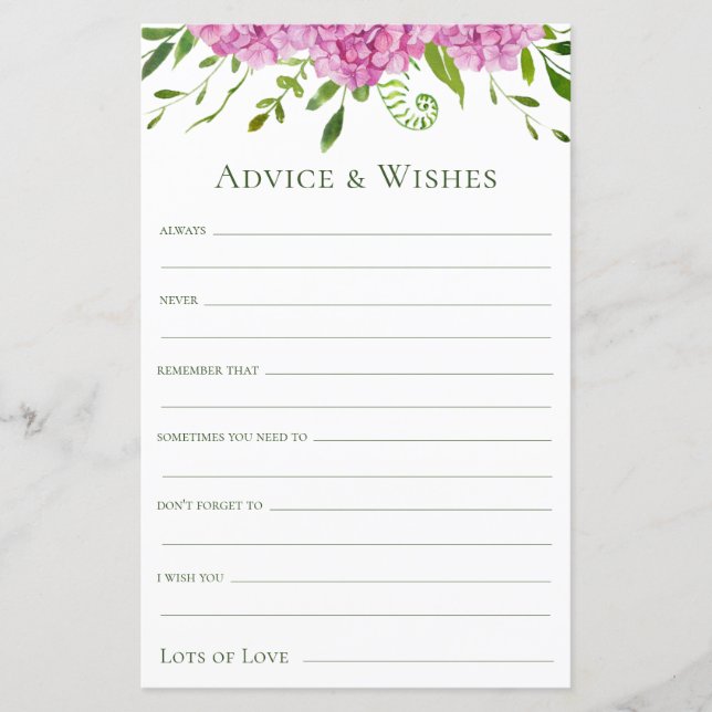 Roze Hydrangea Advies en Wensen  (Voorkant)