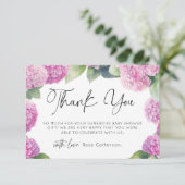Roze Hydrangea Baby shower Dank u Informatiekaartje (Staand voorkant)