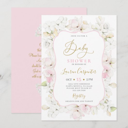 Roze Hydrangea Baby shower Meisje Kaart (Voorkant / Achterkant)