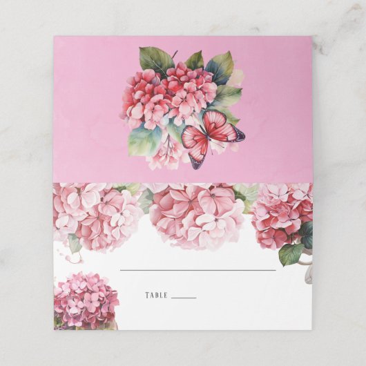 Roze Hydrangea Bijbel Boek Trouwtafel (Buitenkant ongevouwen)