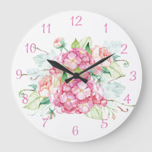 Roze Hydrangea Bloem Watercolor Wandklok Grote Klok