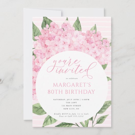 Roze Hydrangea Bloemen Cirkel Lijst Verjaardagsfee Kaart (Voorkant)