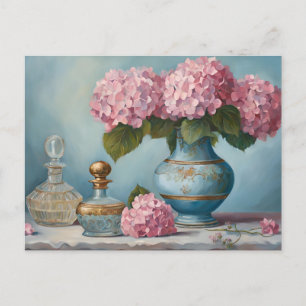 Roze Hydrangea Bloemen en  Parfumflessen Briefkaart