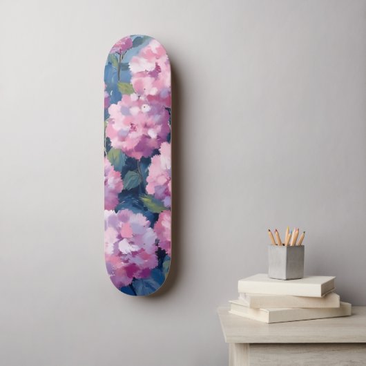 Roze Hydrangea Bloemen Skateboard (Muurkunst)