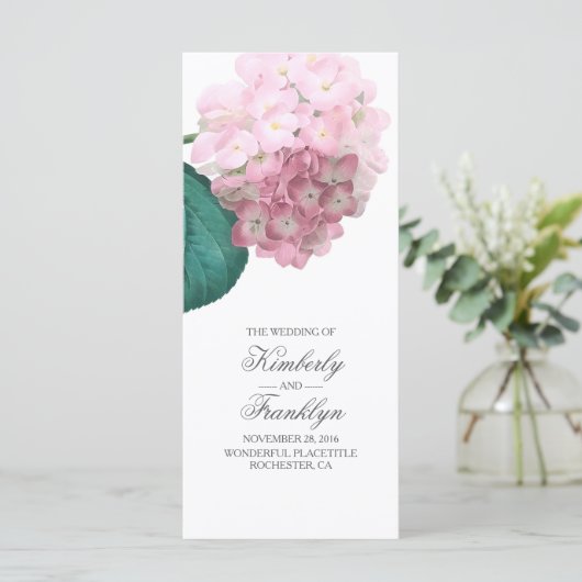 Roze Hydrangea  Bloemen Trouwprogramma's Programma (Staand voorkant)