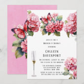 Roze Hydrangea Bloemen Vlinder Brunch & Bubbly Kaart (Voorkant / Achterkant)