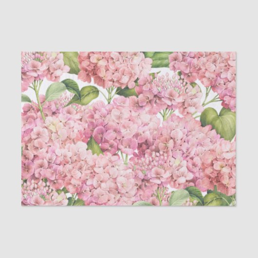 Roze Hydrangea Bloempatroon in Vintage Stijl Tissuepapier (Voorkant)