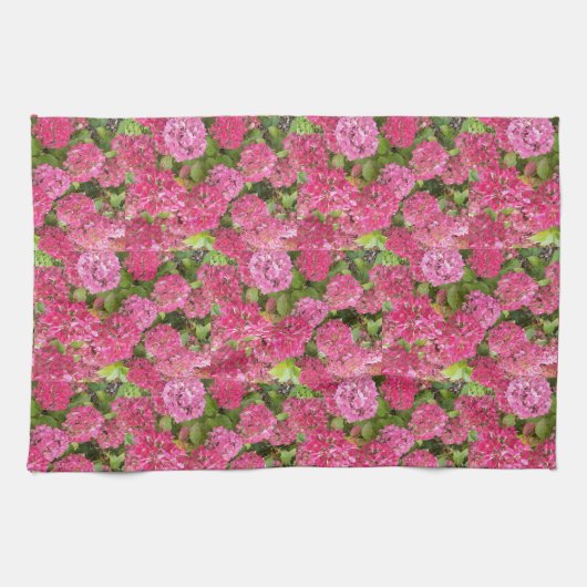 Roze hydrangea Blooms Floral Pattern Kitchen Towel Theedoek (Horizontaal)