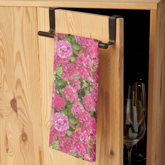 Roze hydrangea Blooms Floral Pattern Kitchen Towel Theedoek (Derde Gevouwen)
