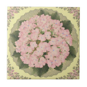 Roze Hydrangea Blooms Floral yellow Keramische Teg Tegeltje