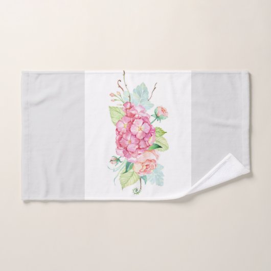 Roze hydrangea Botanisch patroon op lichtgrijs Bad Handdoek (Handdoek)