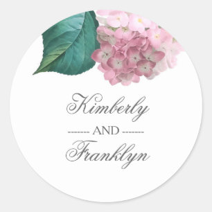 Roze Hydrangea Botanische Vintage Bloemenbruiloft Ronde Sticker