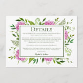 Roze Hydrangea bruiloft details Informatiekaartje (Voorkant)