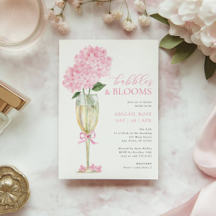 Roze Hydrangea Bubbles en Bloemen Champagneglas Kaart