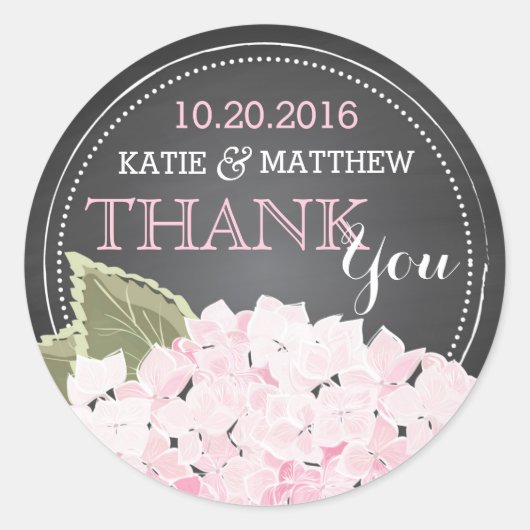 Roze Hydrangea Chalkboard Modern Dank je Label (Voorkant)