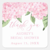 Roze Hydrangea Dank u Gepersonaliseerd Vrijgezelle Vierkante Sticker (Voorkant)