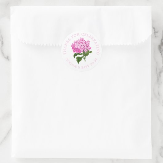 roze Hydrangea dank u voor uw gunst Ronde Sticker (Tas)
