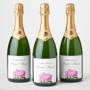Roze Hydrangea Elegant Vrijgezellenfeest Sparkling Wijnetiket