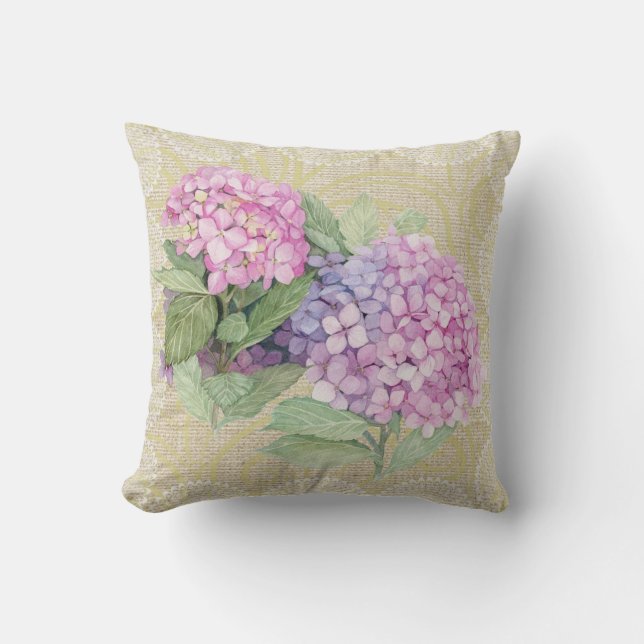 Roze hydrangea en vlakke  kieuwpijp kussen (Voorkant)